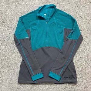 Women's MARMOT Turquoise & Gray POLARTEC Nylon 1/2 ZIP Pullover STRETCH Shirt M
